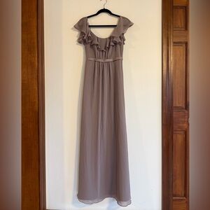 David's Bridal Portobello Cold Shoulder Crinkle Chiffon Bridesmaid Dress Size 2